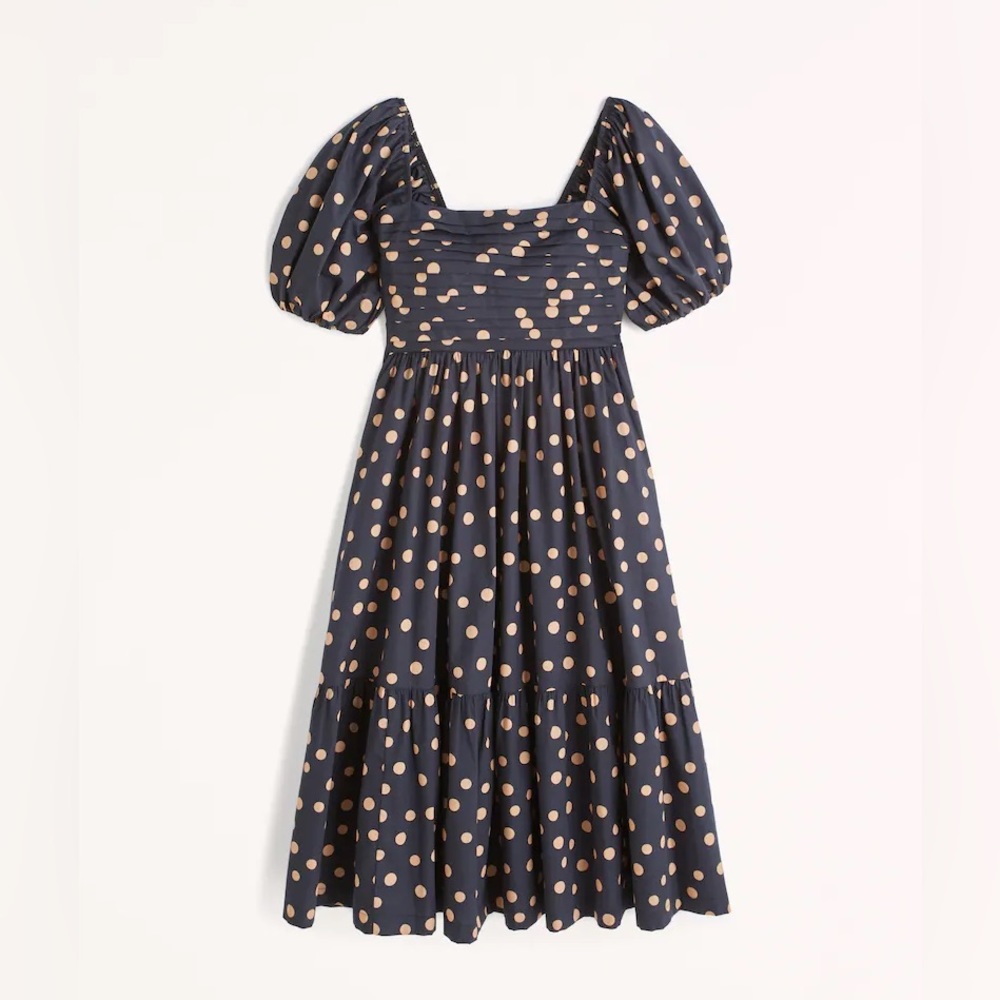 NWT Abercrombie and Fitch poplin midi dress, black dot. Size small